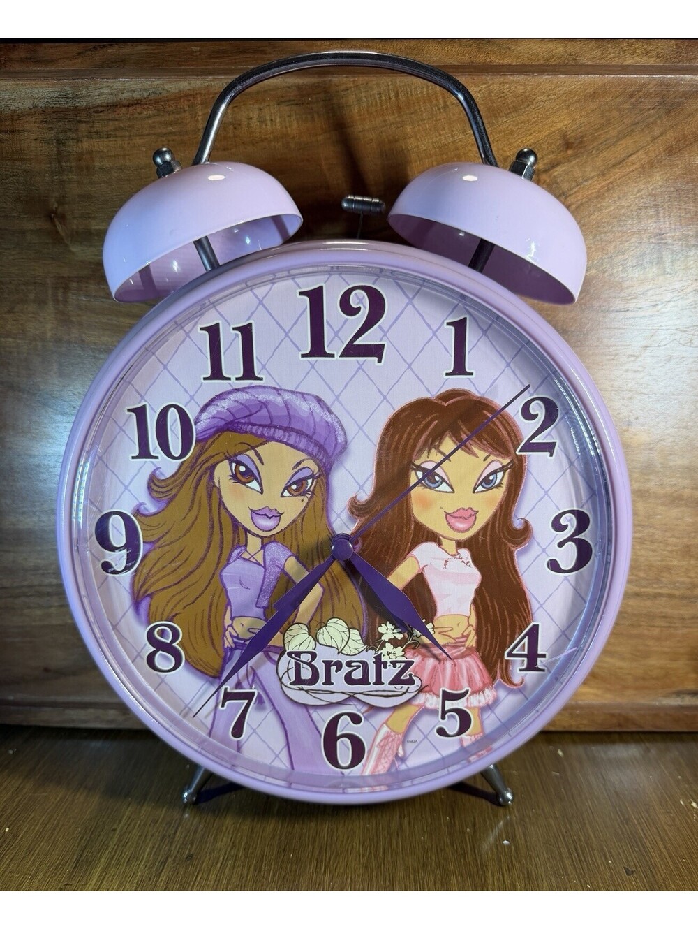 Vintage Y2K Bratz Twin Bell Alarm Clock Purple Lavender Jumbo MGA Home Decor